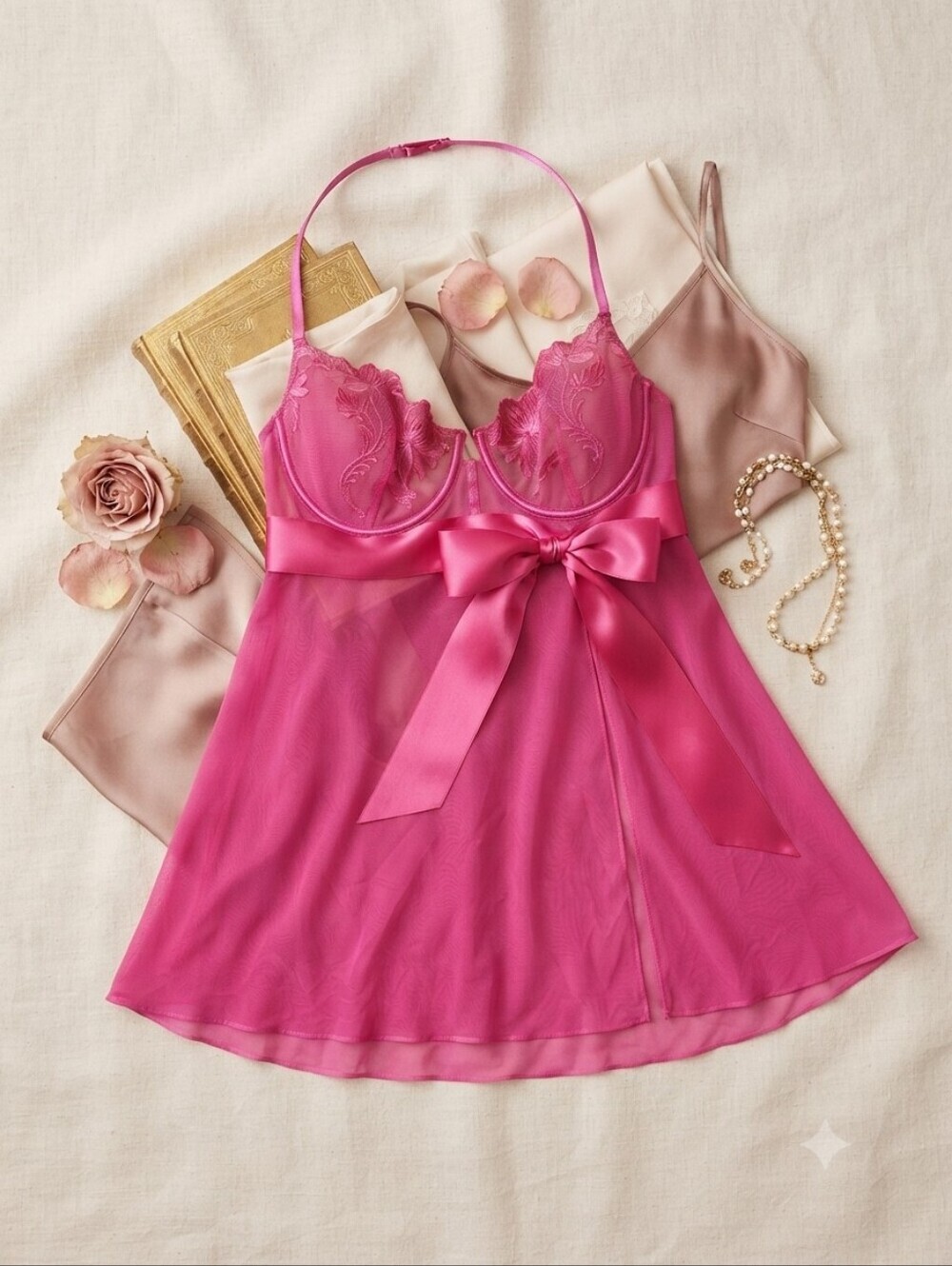 Y2K Victorias Secret Very Sexy Halter Lace Underwire Sheer Babydoll Lingerie Top